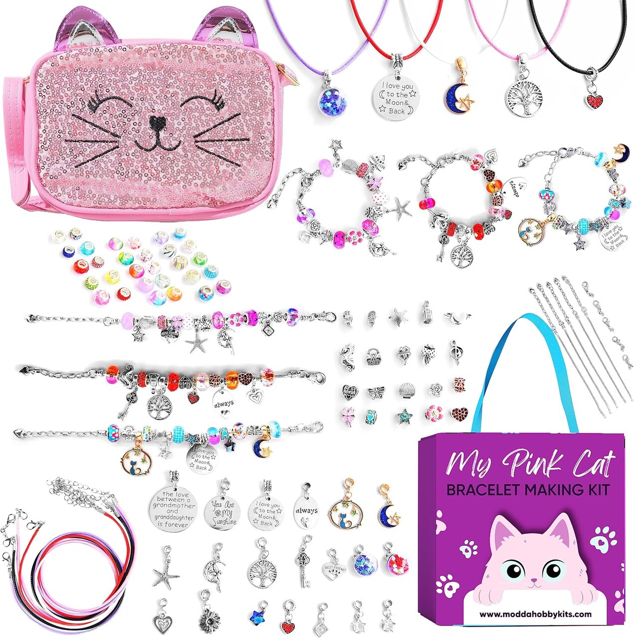 DIY Beaded Jewelry Making Kit (MyPinkCat KIT) 6 x 6 x 2.3 inches